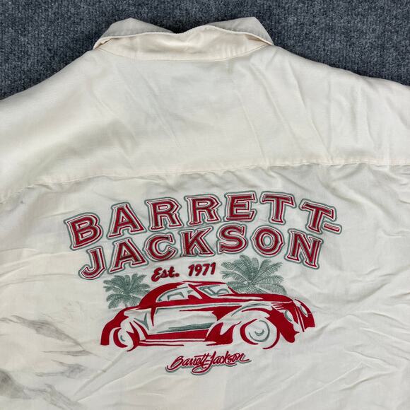 Barrett Jackson Shirt Mens 2XL Cream Rayon Embroidered Short Sleeve - Picture 1 of 9